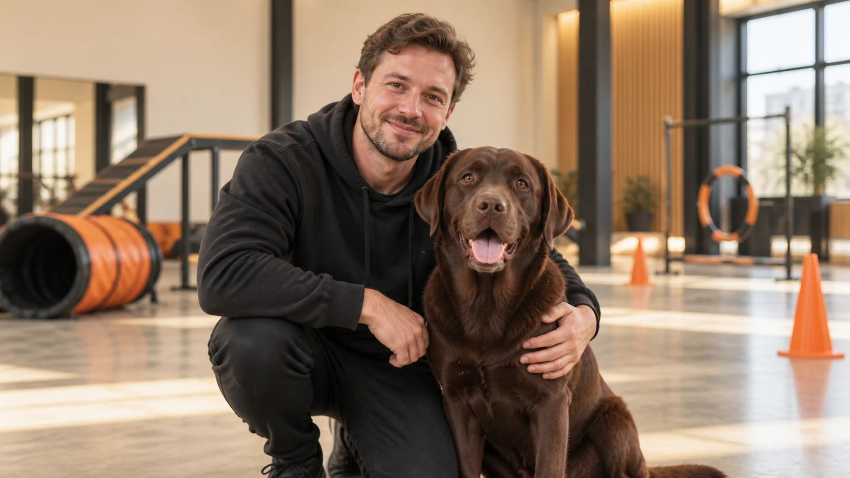 Сергей с лабрадором Марсом после тренировки в Citydog