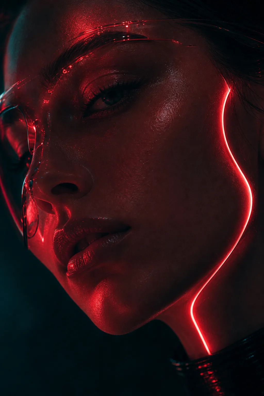 Neck and shoulder with crimson rim light