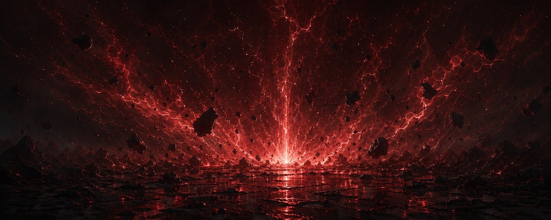 Three forking lines of red energy erupt from a single point.